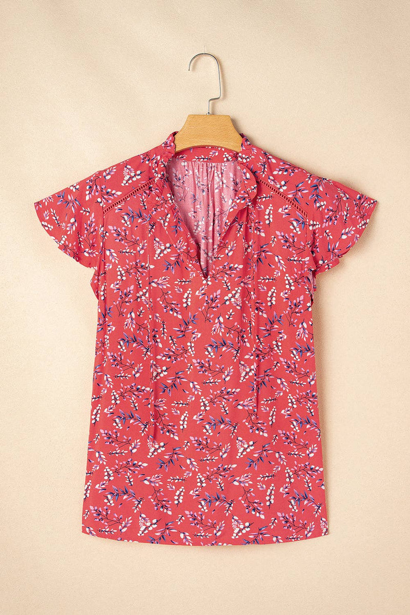 Floral Short Sleeve Crinkled Summer Blouse