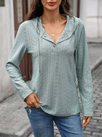 Eyelet Knit Hooded Tunic | Lightweight Button-Front Pullover