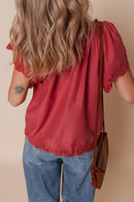 Floral Embroidered Short Sleeve Summer Blouse
