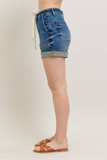 Dark Wash Cuffed Jogger Shorts