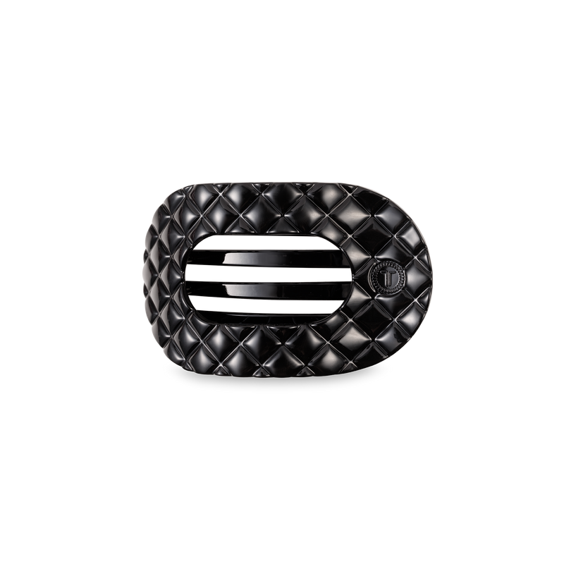 Flat Round Hair Clip | Jet Black Quilted