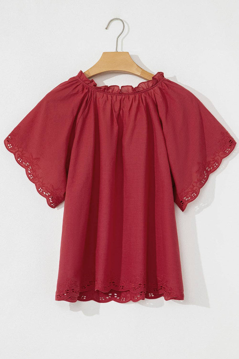 Floral Embroidered Short Sleeve Summer Blouse