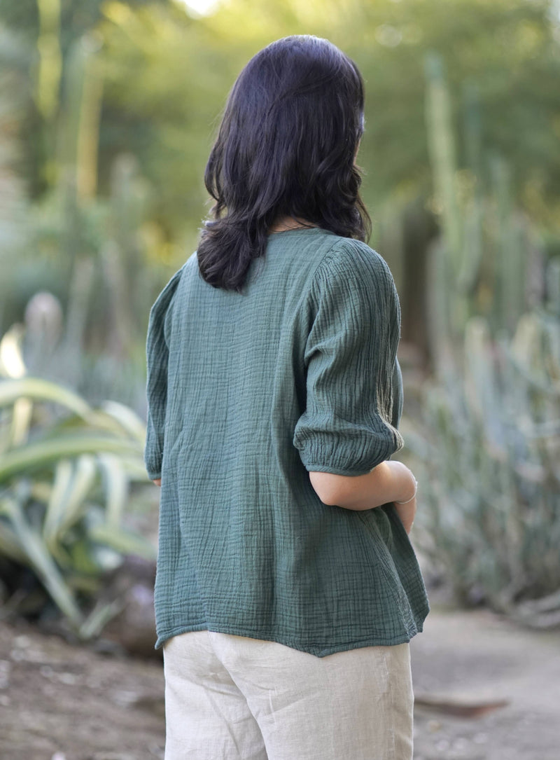 Coralee Double Cotton Gauze Top Green