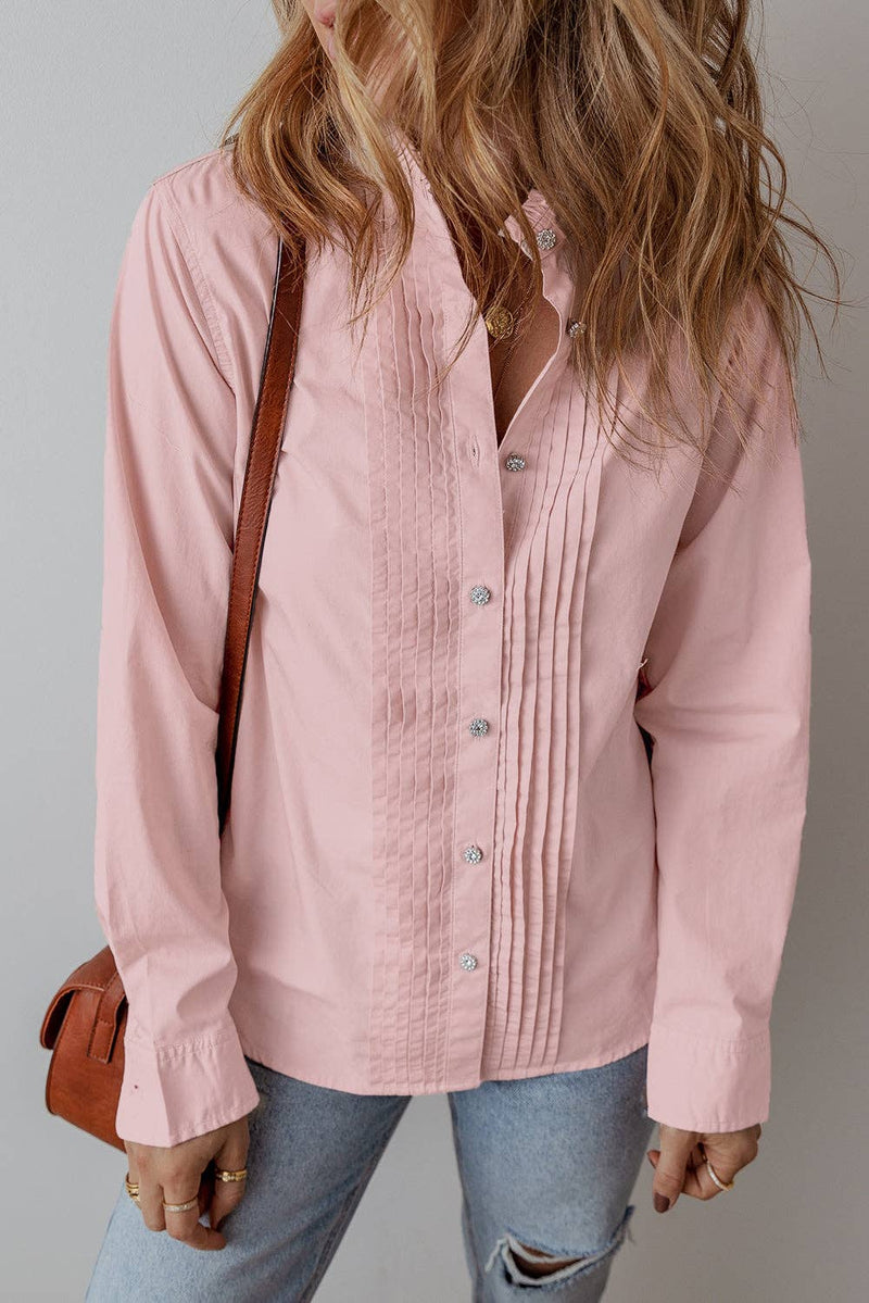 Pleated Long Sleeve Buttoned Shirt