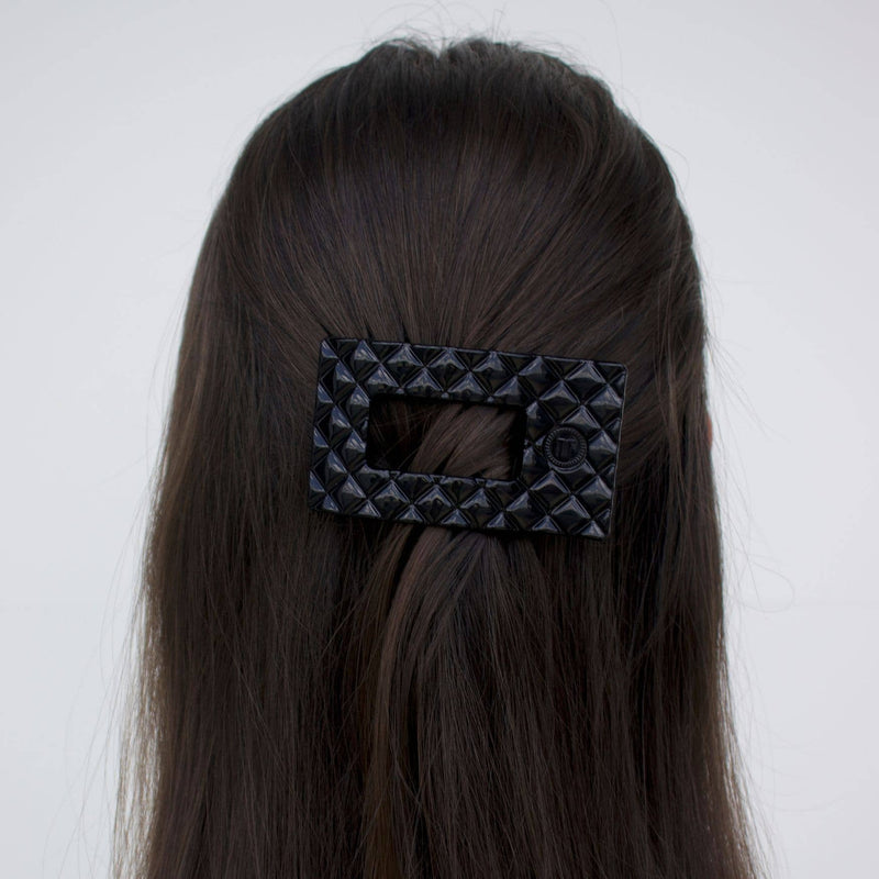 Flat Rectangle Hair Clip | Jet Black Quilted