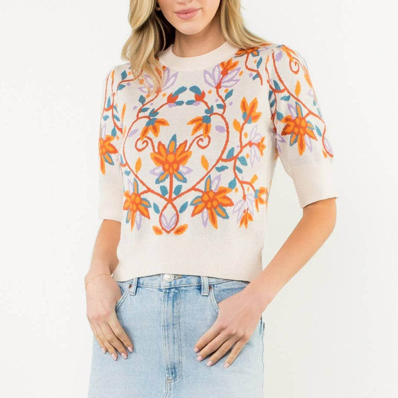 Short Sleeve Floral Knit Top