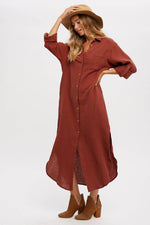 Button-up Maxi Shirt Dress w/ Pocket