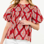 Puff Sleeve Tassel Tie Top