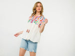 Tassel Tie Embroidered Babydoll Top