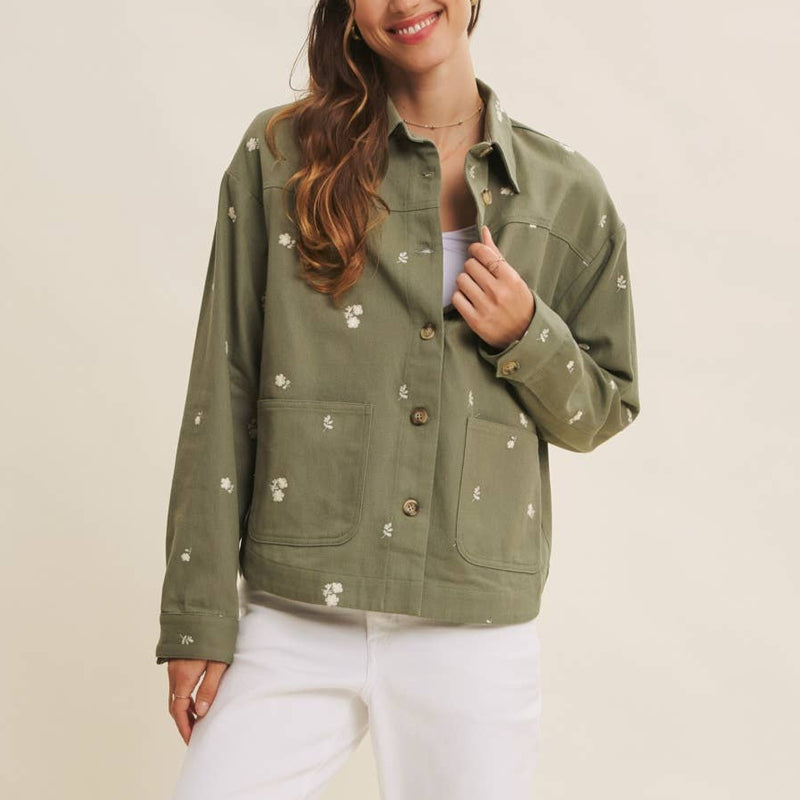 Embroydery Cotton Twill Utility Jacket