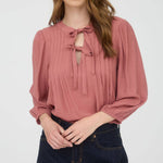 Front Tie Pleated Front 3/4 Sleeve Top