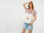 Tassel Tie Embroidered Babydoll Top