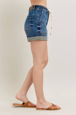 Dark Wash Cuffed Jogger Shorts
