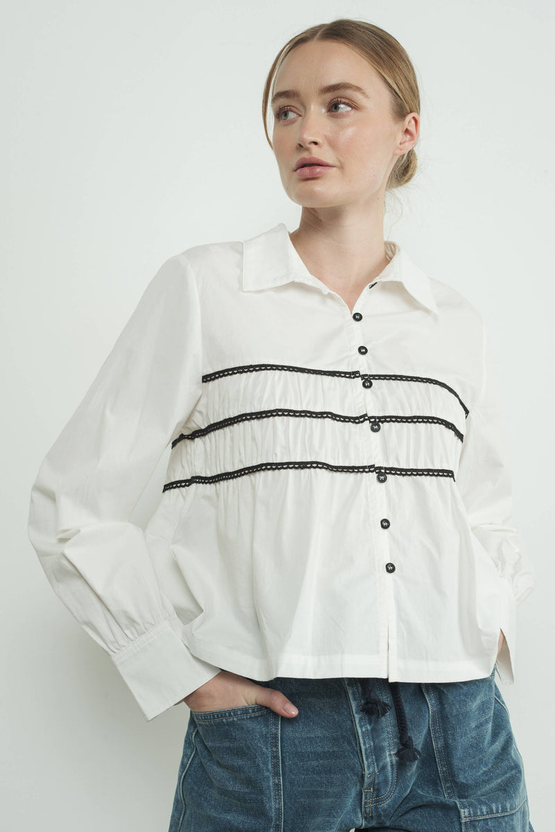 CONTRAST LACE BABYDOLL BUTTON DOWN SHIRTS
