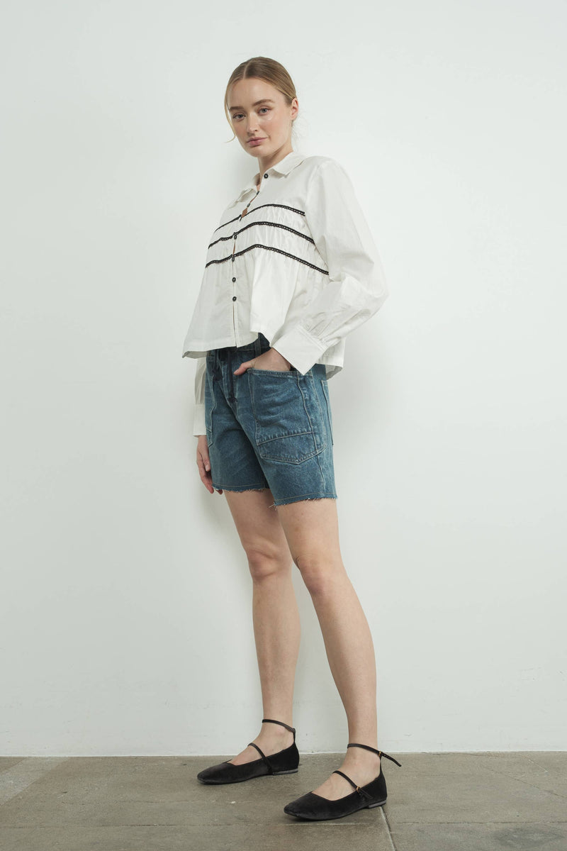 CONTRAST LACE BABYDOLL BUTTON DOWN SHIRTS