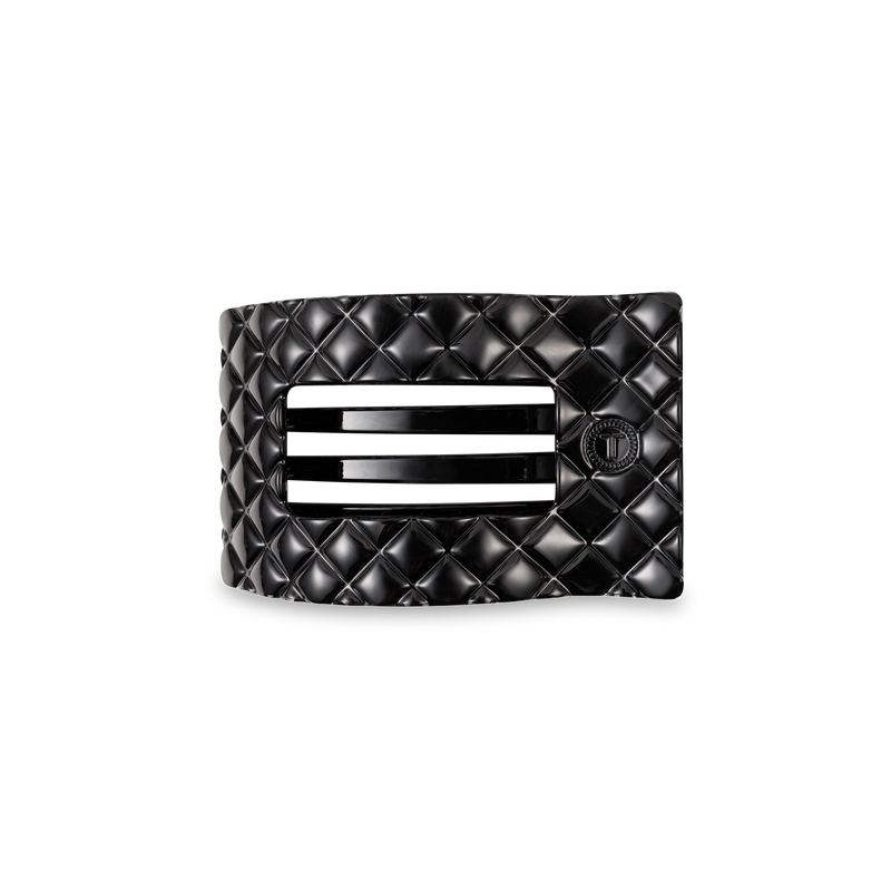 Flat Rectangle Hair Clip | Jet Black Quilted