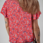 Floral Short Sleeve Crinkled Summer Blouse