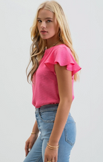 Fuchsia Pink Lace Edge Split Top