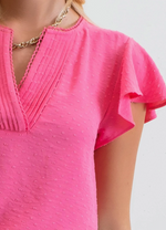 Fuchsia Pink Lace Edge Split Top