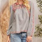 Striped top with embroidery