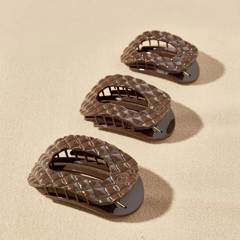 Flat Round Hair Clip | Truly Taupe Quilted