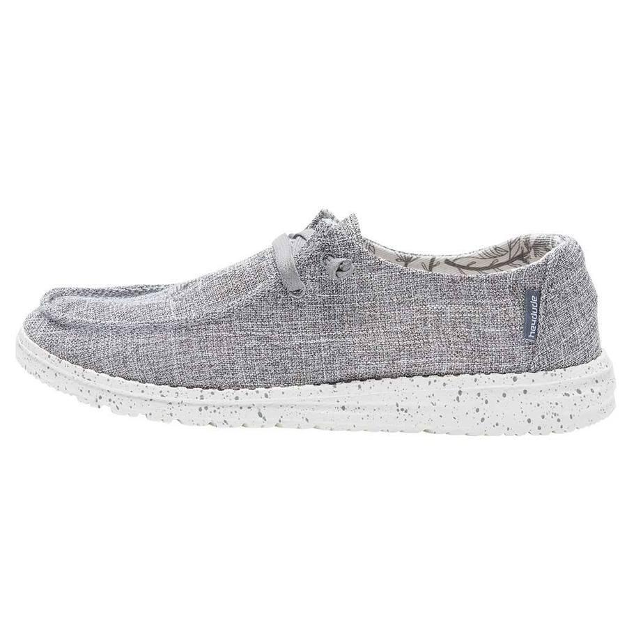 Gray casual shoe with white sole on a white background