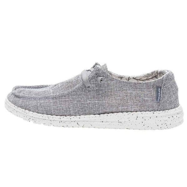 Gray casual shoe with white sole on a white background