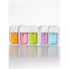 Five bottles of Touchland hand sanitizer on a white background.